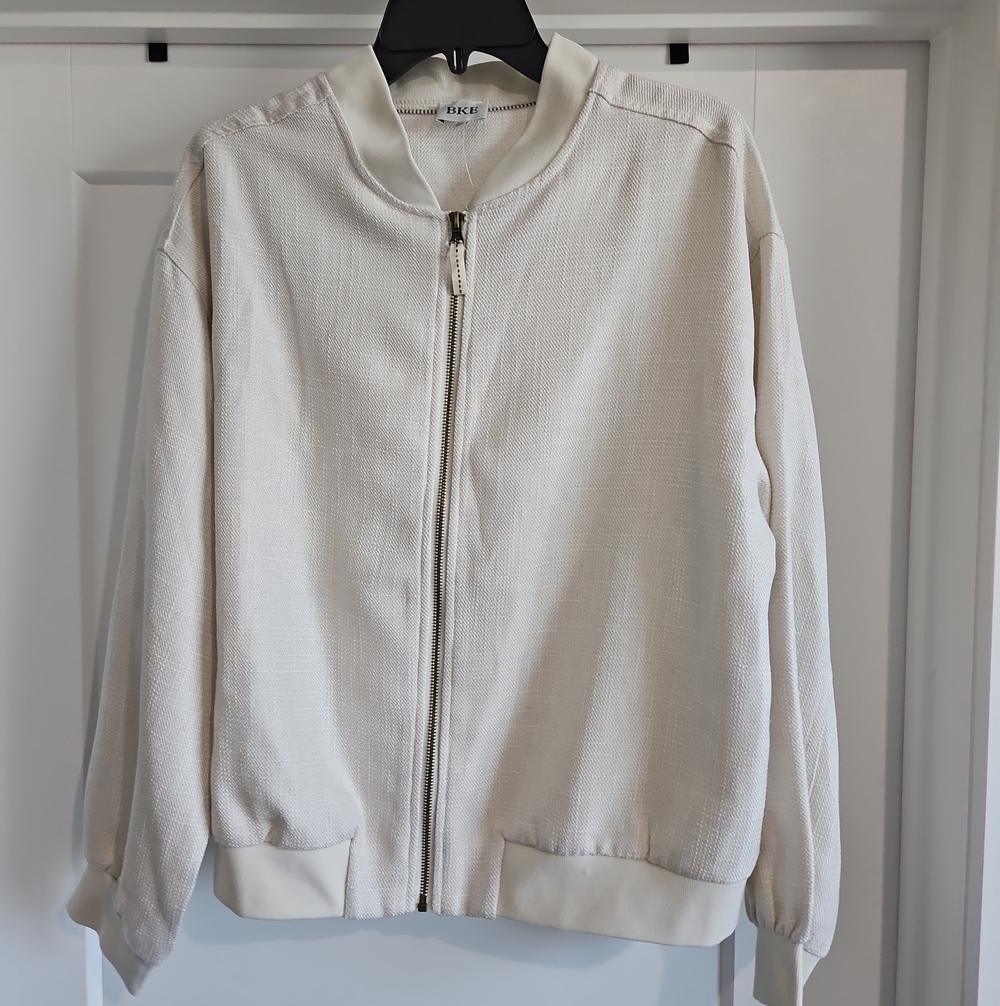 NIC+ZOE Off-White Textured Bomber Jacket